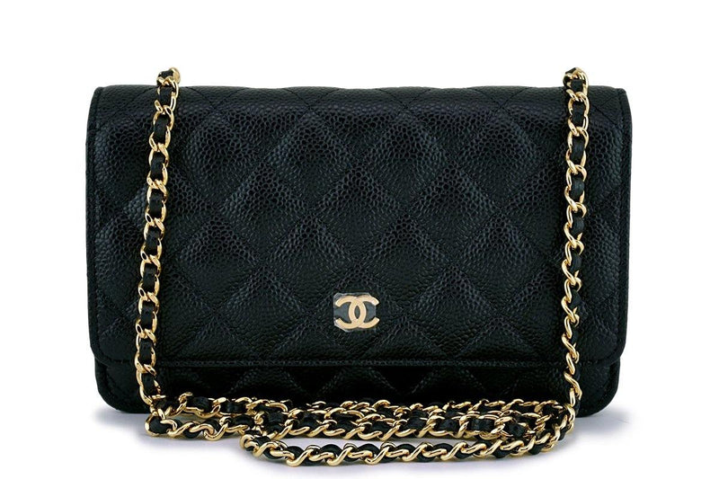 New Chanel Black Caviar Classic Quilted WOC Wallet on Chain Flap Bag GHW - Boutique Patina