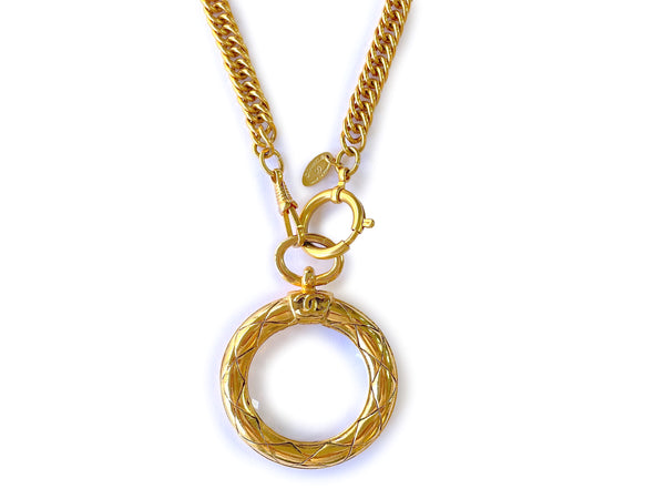 Chanel Vintage Classic Quilted Framed Magnifying Glass Pendant Long Necklace - Boutique Patina
