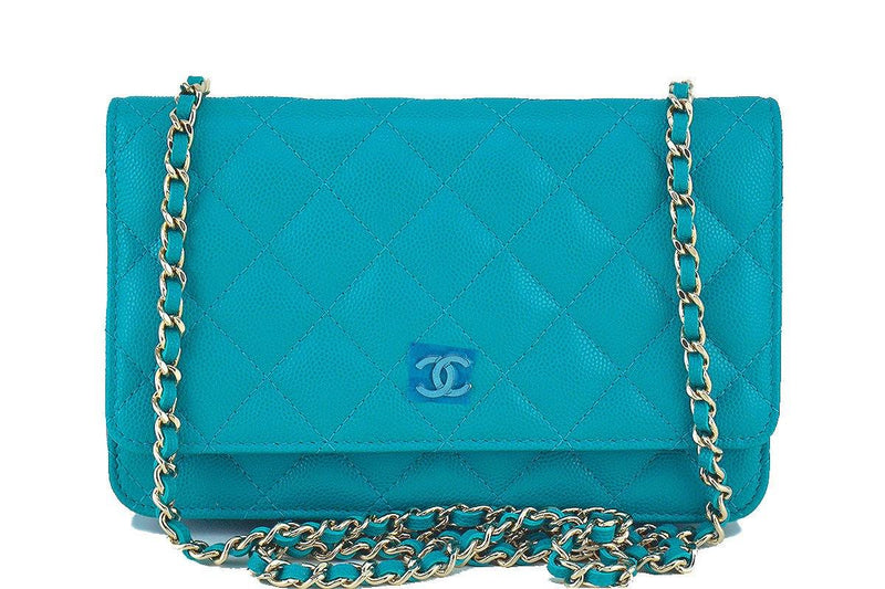 NWT 17C Chanel Turquoise Caviar Classic Quilted WOC Wallet on Chain Flap Bag - Boutique Patina