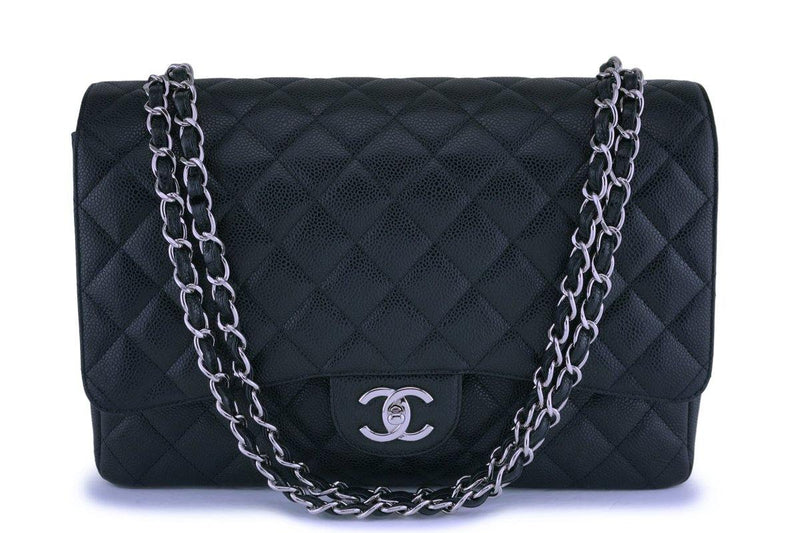 Chanel Black Caviar Maxi Classic Double Flap Bag SHW - Boutique Patina