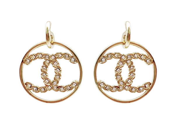 Chanel 19P High Society Crystal CC Hoop Drop Earrings