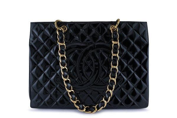 Chanel Black Vintage Patent Grand Shopper GST Tote Bag - Boutique Patina
