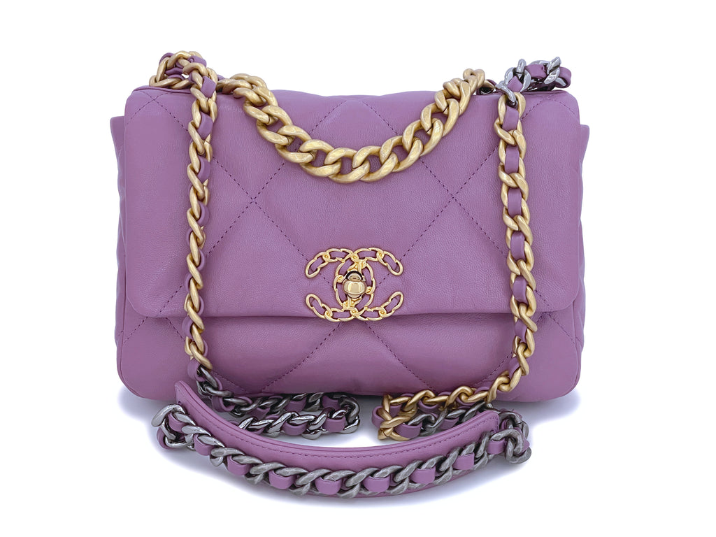 Chanel Purple Quilted Chèvre Medium 19 Bag Gold, Ruthenium, And
