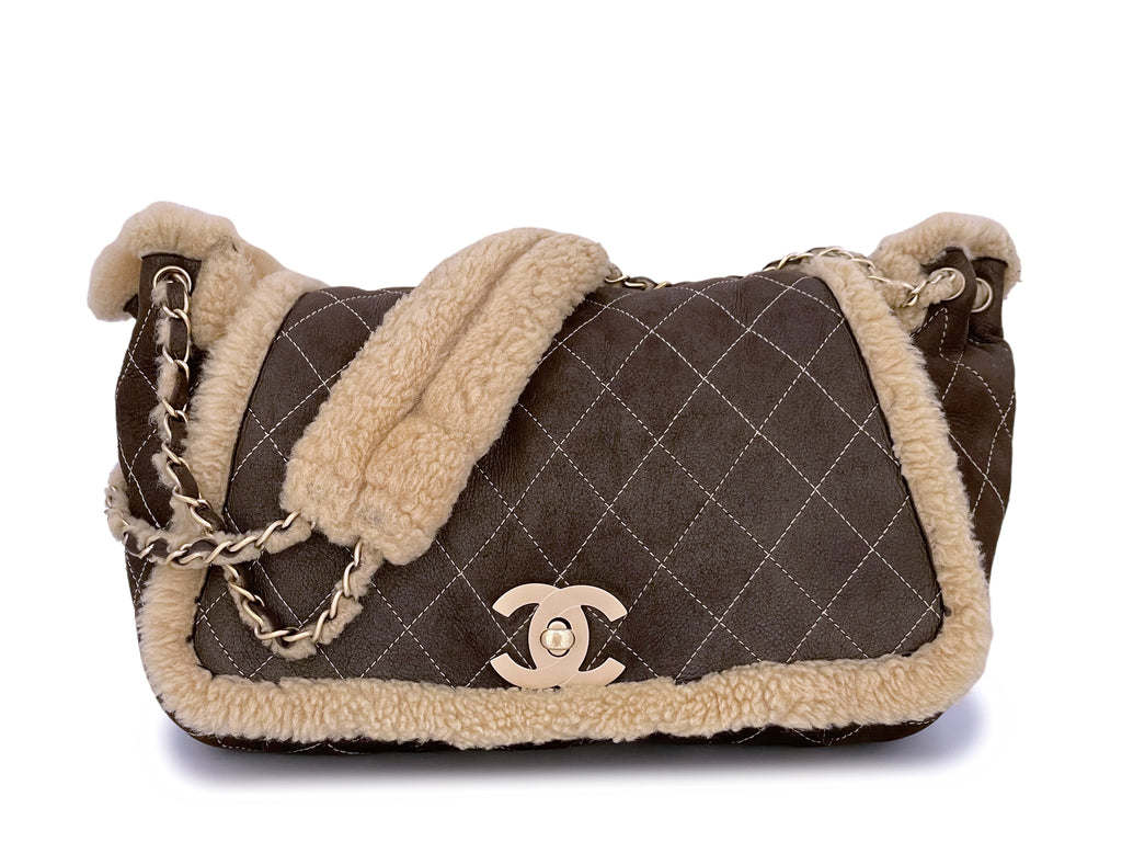 Chanel CC Chain Flap Bag Quilted Shearling with Lambskin Small