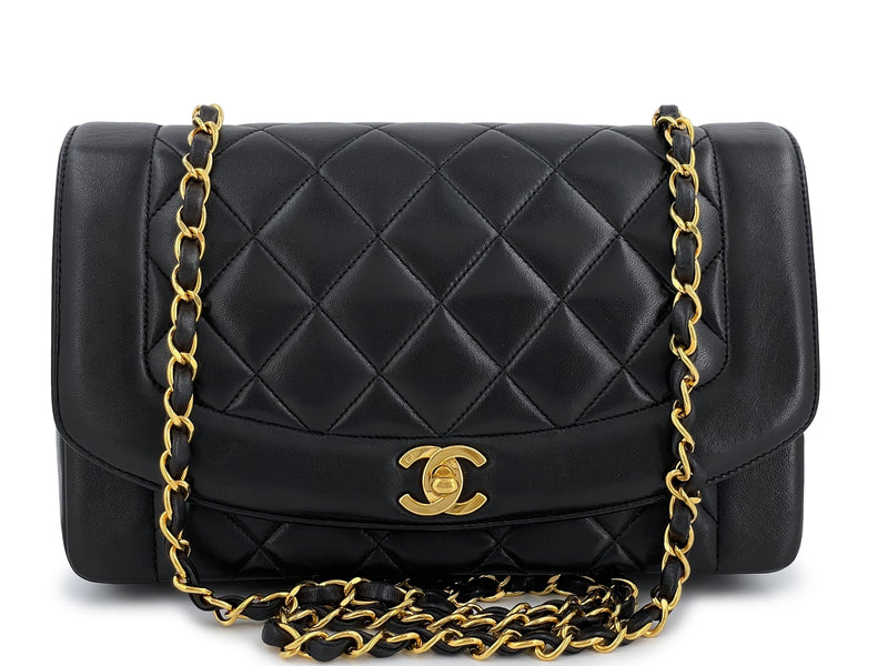 Chanel Vintage Medium Diana Flap Bag Black Lambskin 24k GHW - Boutique Patina