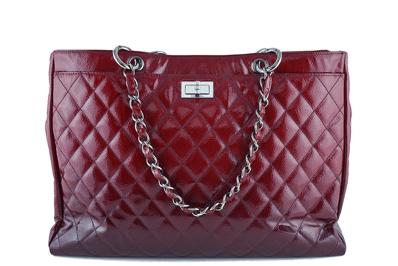 Chanel Red Ombre Patent Quilted Caviar Diamond Shine XL Shopper Tote Bag - Boutique Patina