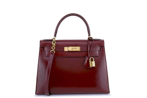 Hermes Vintage Rouge H 28cm Box calf Red Kelly Sellier Bag GHW - Boutique Patina