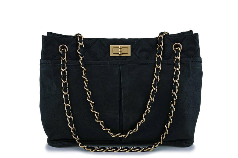 Chanel Black Washed Calfskin Pocket Reissue Tote Bag GHW - Boutique Patina