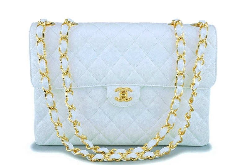 rare* Chanel White Caviar Jumbo Classic Flap Bag 24k GHW