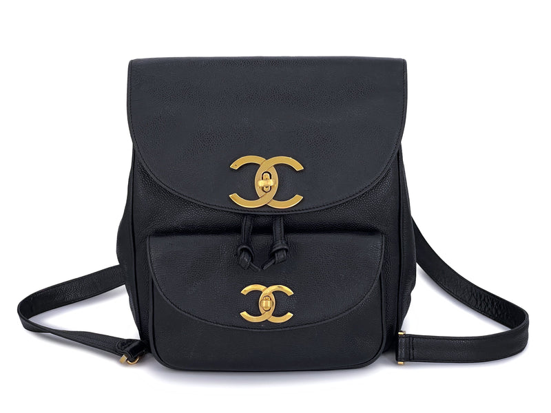 Chanel CC Tote Bag Black Lambskin Gold Chain Vintage 1990s Large Shoulder  Bag