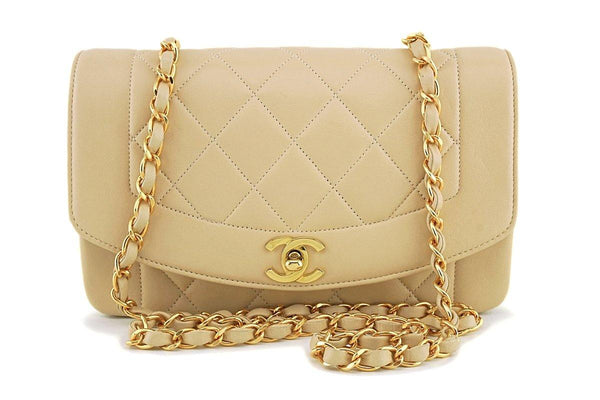 Like New Chanel Vintage Light Beige Lambskin Classic Diana Small Flap Bag 24k GHW - Boutique Patina