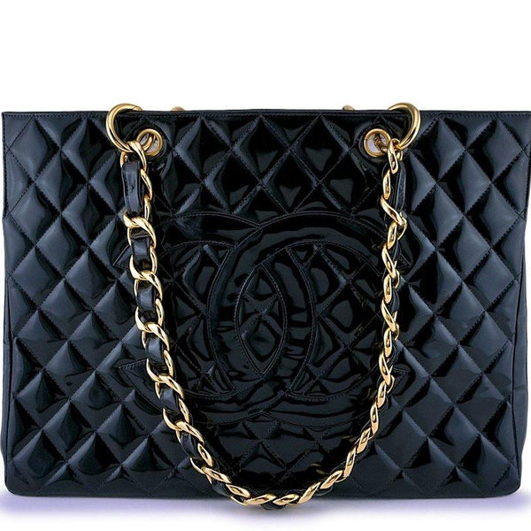 Chanel Vintage Black Patent Original Grand Shopper Tote GST Bag