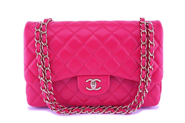 Chanel Fuchsia Pink Lambskin Jumbo Classic Double Flap Bag GHW - Boutique Patina