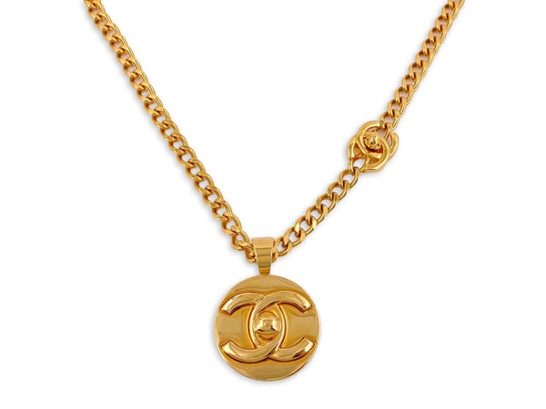 Chanel 97A Vintage Large Medallion Double Turnlock CC Long Necklace Gold
