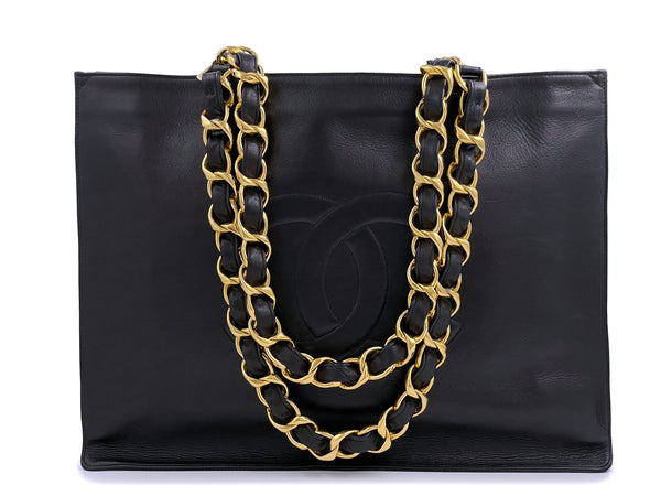 Chanel Vintage 1994 Timeless Shopper Chunky Chain Tote Bag 24k GHW Black - Boutique Patina