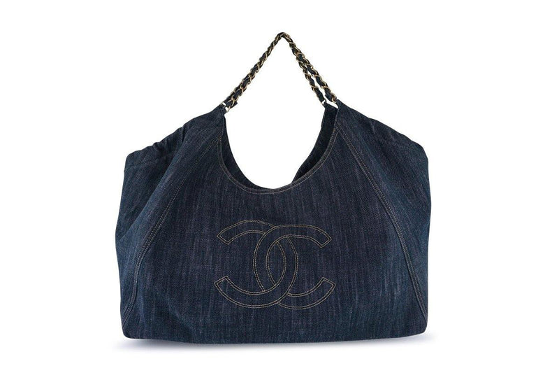 Chanel Blue Dark Denim XXL Giant Coco Cabas Tote Bag - Boutique Patina
