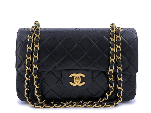 Chanel Vintage 1989 Small Classic Double Flap Bag Black Lambskin 24k GHW - Boutique Patina