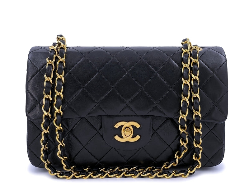 Chanel Vintage 1989 Small Classic Double Flap Bag Black Lambskin 24k G –  Boutique Patina