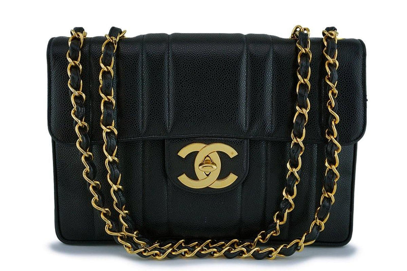 Chanel Vintage Black Caviar Mademoiselle Jumbo Classic Flap Bag 24k GH –  Boutique Patina