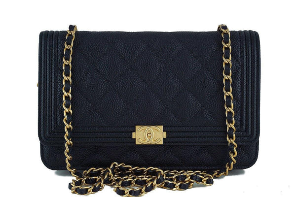 NWT 17C Chanel Black Caviar Boy Classic Quilted WOC Wallet on Chain Flap Bag - Boutique Patina