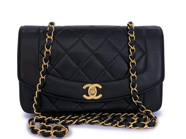 Chanel 1991 Vintage Black Small Diana Flap Bag 24k GHW Lambskin - Boutique Patina