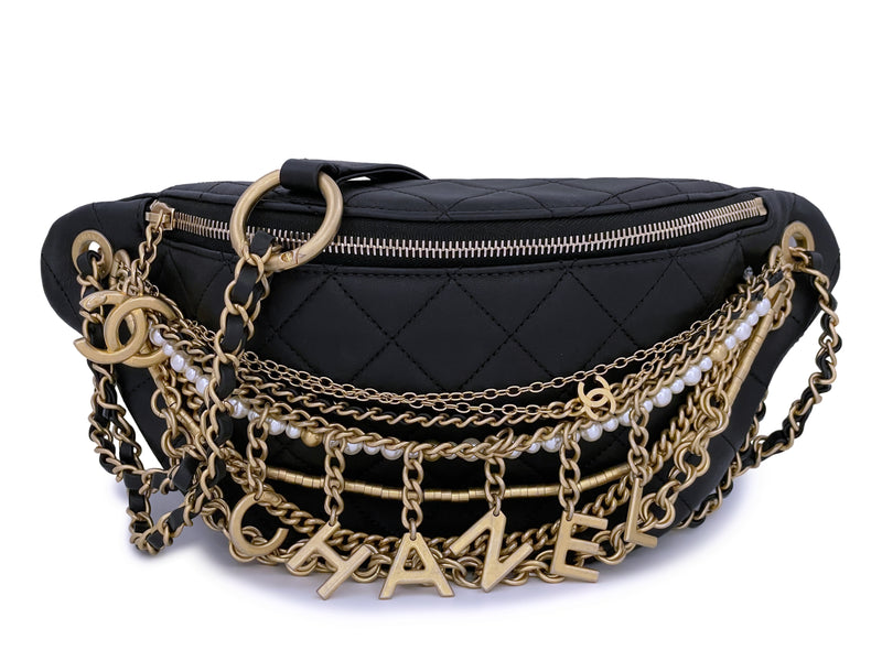 19A Chanel About Chains Black XL Waist Bag Fanny Pack Boutique
