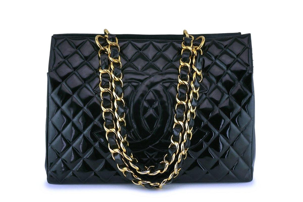 Rare Chanel Black Vintage Patent Original Grand Shopper GST Tote