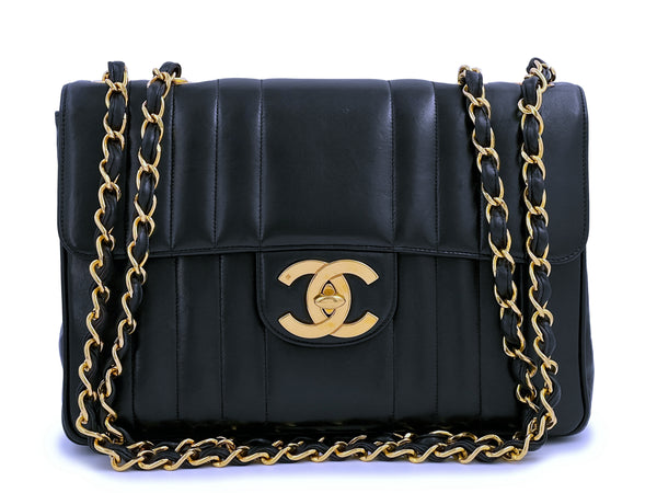 Chanel Vintage Mademoiselle Jumbo Classic Flap Bag Black Lambskin - Boutique Patina