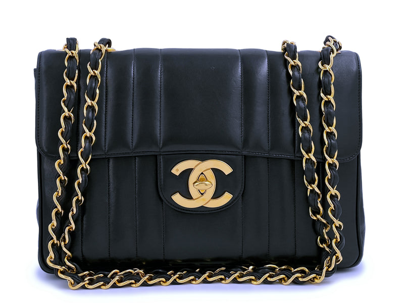 Chanel Black Quilted Sheepskin Leather Mademoiselle Vintage Flap Bag   Yoogis Closet