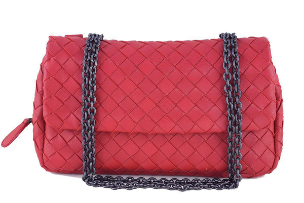 Bottega Veneta Red Messenger Bag Woven Lambskin Cross Body - Boutique Patina