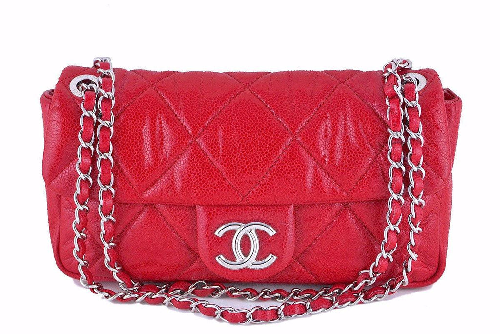 Chanel Red Quilted Old Medium Boy Bag of Caviar Leather with