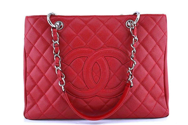 Chanel Red Caviar Timeless Classic Grand Shopper Tote GST Bag SHW