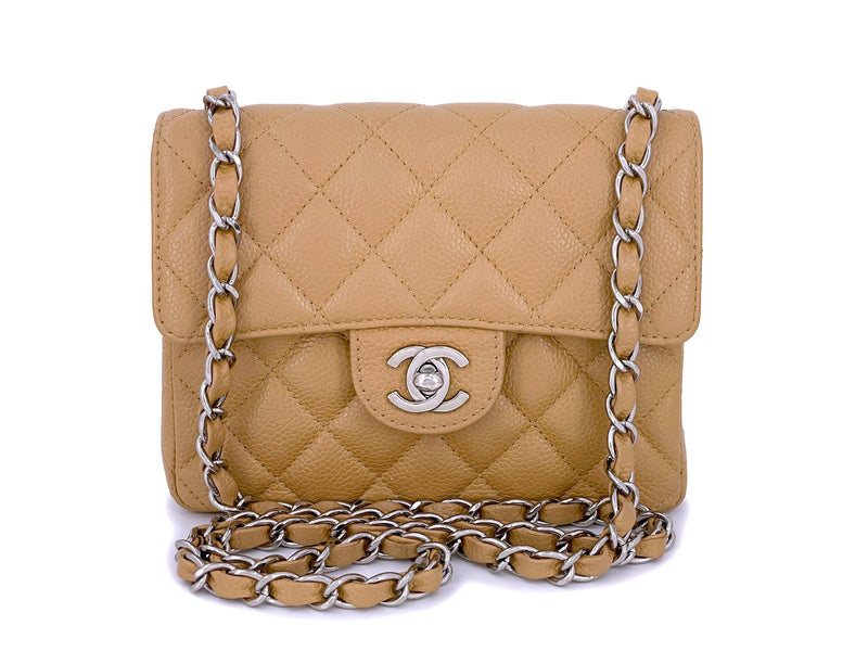 Vintage Chanel Mini Square Flap Vertical Stripe White Caviar Gold Hard –  Madison Avenue Couture