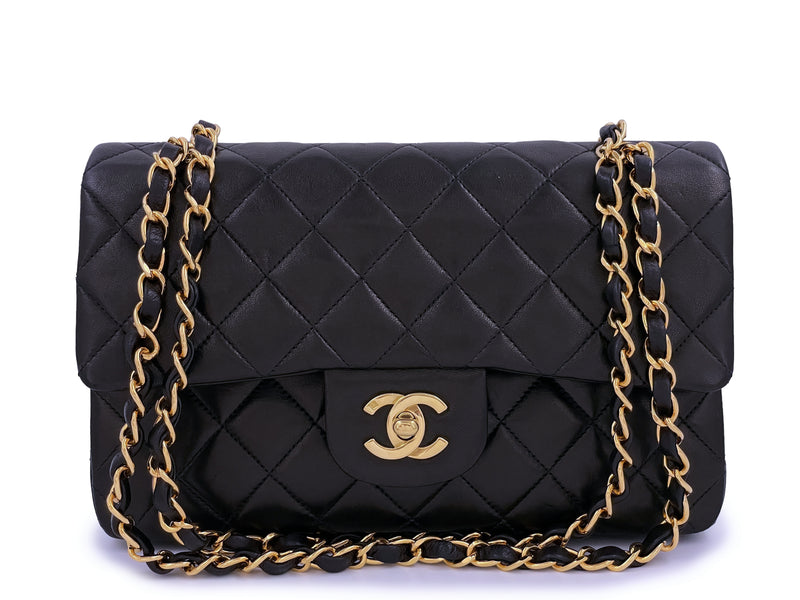 Chanel 1994 Vintage Black Small Classic Double Flap Bag 24k GHW Lambskin - Boutique Patina