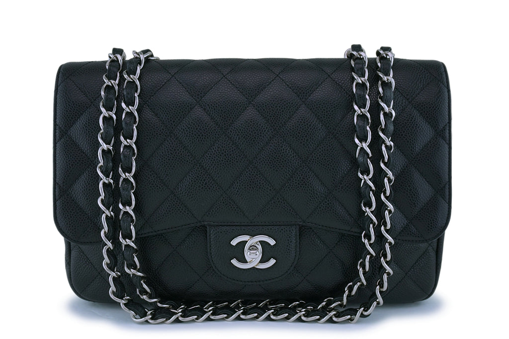 Chanel Quilted Classic Jumbo Double Flap Bag in White Caviar with