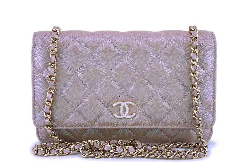 NIB 19S Chanel Iridescent Taupe Beige Rose Gold Pearly CC Wallet on Ch –  Boutique Patina