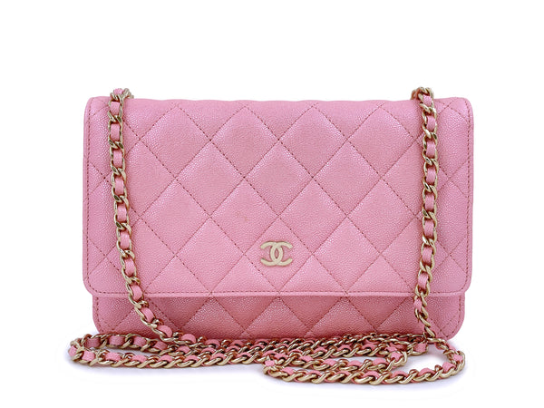 NIB 19S Chanel Iridescent Pink Caviar Classic Wallet on Chain WOC GHW - Boutique Patina