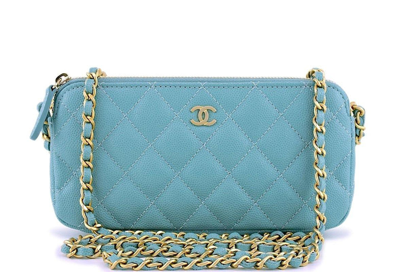 New 18C Chanel Irisdescent Blue Caviar Double Zip Wallet on Chain Clut –  Boutique Patina