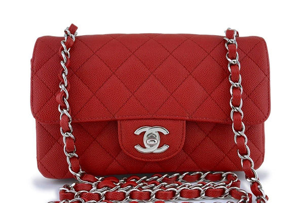 New 18C Chanel Red Classic Quilted Rectangular Mini 2.55 Flap Bag SHW - Boutique Patina