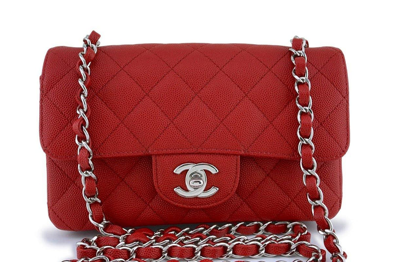 New 18C Chanel Red Classic Quilted Rectangular Mini 2.55 Flap Bag SHW - Boutique Patina