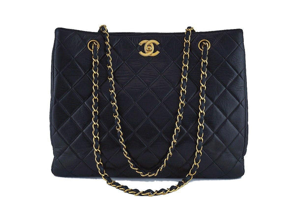 Chanel Black Classic Quilted Shopper Tote Bag 24k Gold Plated - Boutique Patina
