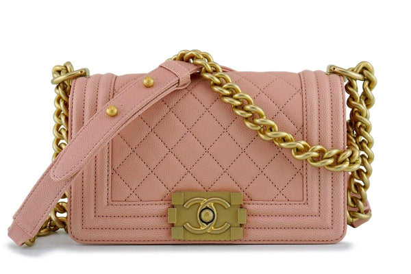 New 18P Chanel Nude Pink Caviar Small Classic Boy Bag Flap GHW - Boutique Patina