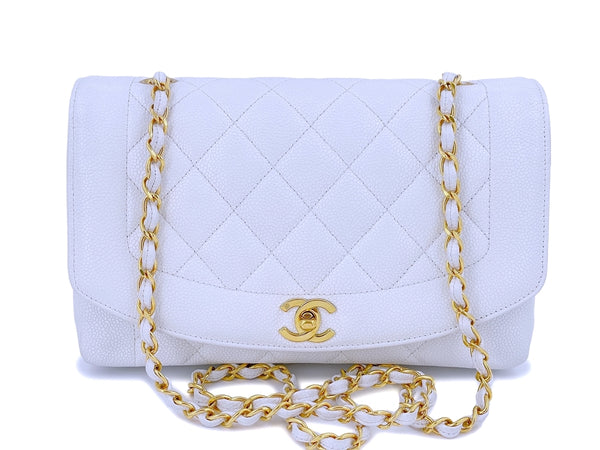 Chanel Vintage White Caviar Medium Diana Flap Bag 24k GHW - Boutique Patina
