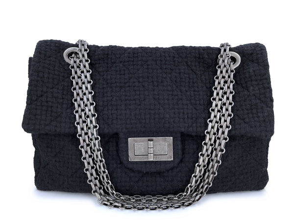 Rare Chanel Black Tweed XXL Supermodel Reissue Flap Bag Weekender RHW - Boutique Patina