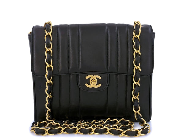 Chanel 1992 Vintage Mademoiselle Square Classic Flap Bag Black Lambskin 24k GHW - Boutique Patina