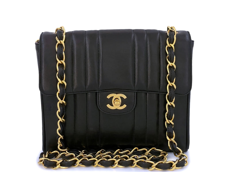 Chanel 1992 Vintage Mademoiselle Square Classic Flap Bag Black