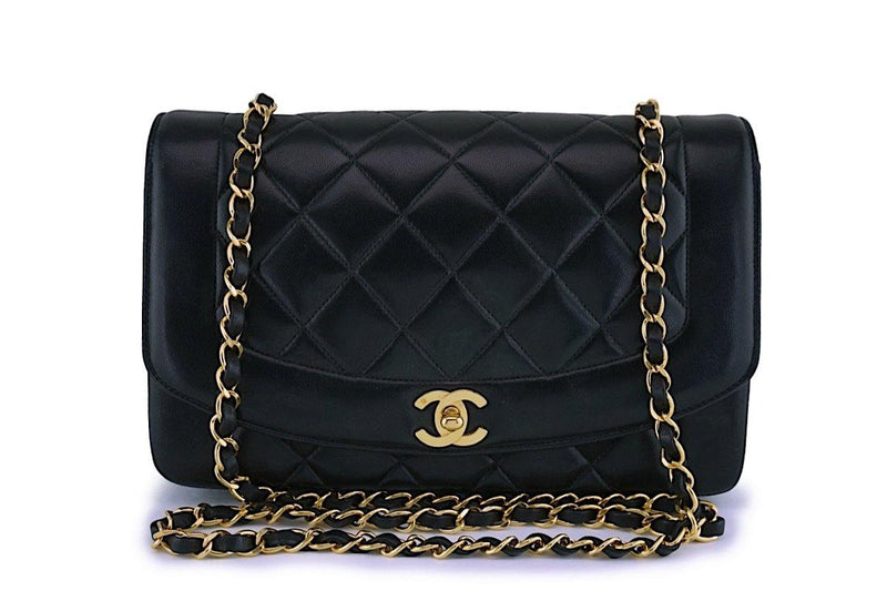 Chanel Black Vintage Lambskin Medium Diana Classic Flap Bag 24k GHW - Boutique Patina