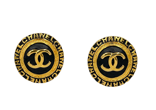 Chanel Vintage Black and Gold Logo Stud Earrings - Boutique Patina