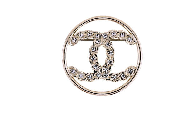 NIB Chanel 19P Circle CC Logo Crystal Brooch Gold - Boutique Patina