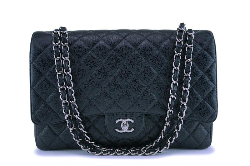 Chanel Black Caviar Maxi Classic Flap Bag SHW - Boutique Patina